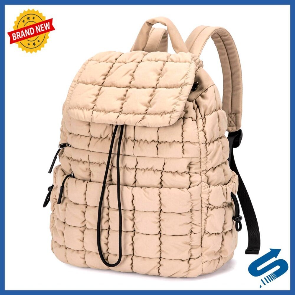 Puffy Quilted Backpack Purse, Lightweight Daypack for Women Travel, 19L Capacity
